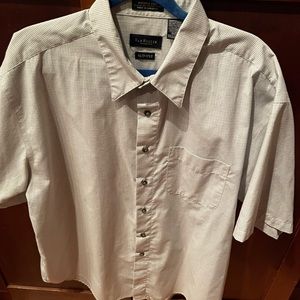 VanHeusen Short Sleeve Dress Shirt, Gray Plaid,XL, 17-17.5,Wrinkle Free